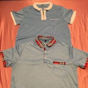 👕👕 Two Sky Blue Medium Size Polo Style Shirts/No Brand Like New